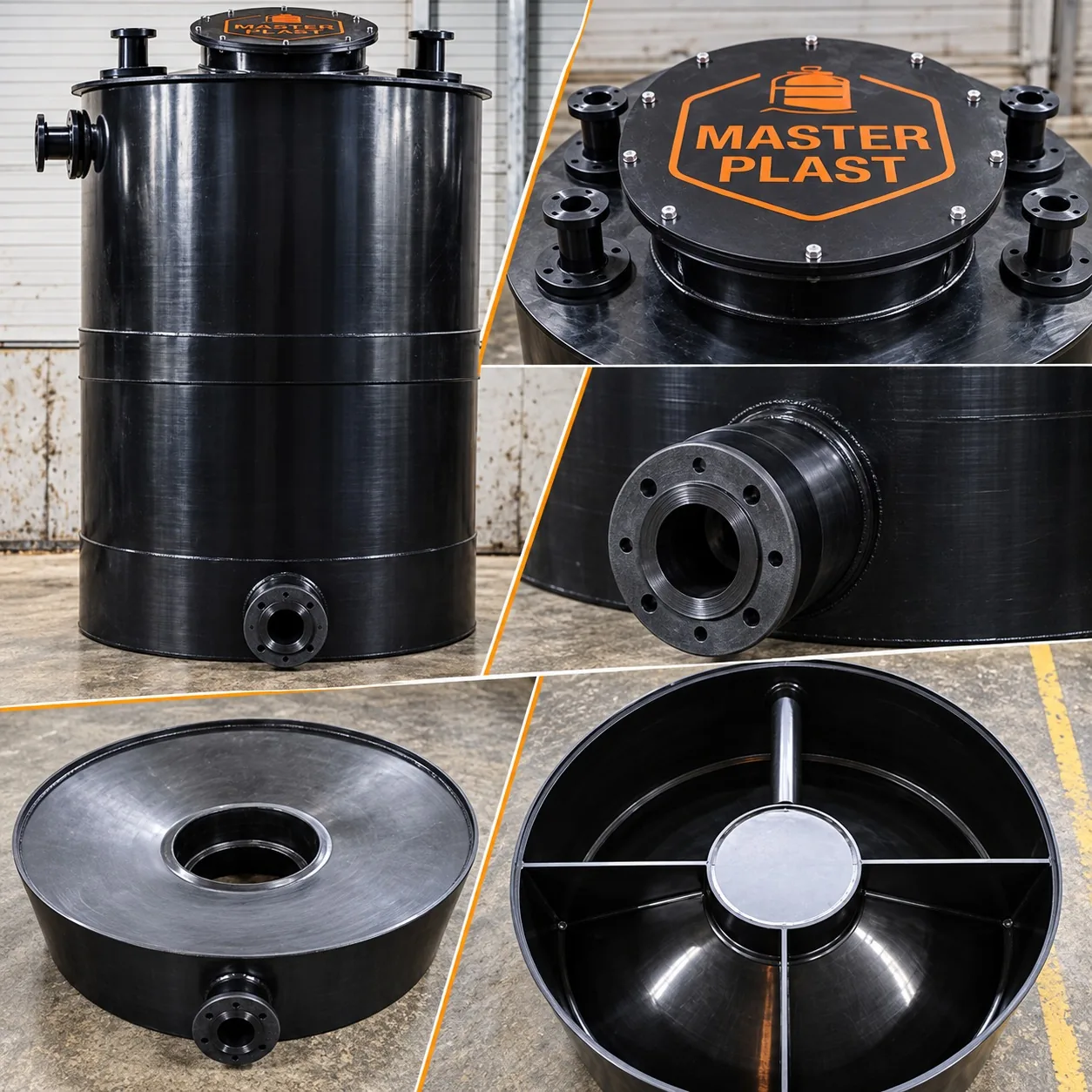 Masterplast Industrial gizli konik tabanlı HDPE tank detayları